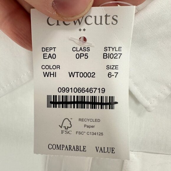 J. Crew Factory Girls' White‎ cotton-blend button-up shirt Size 6/7 School NWT - Picture 4 of 5